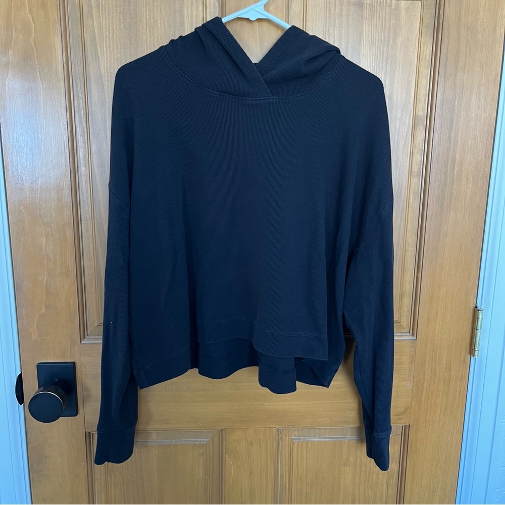 Athleta Ribbed Hooded Black Sweatshirt